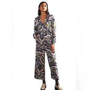 Anthropologie Bodysuit & Pants Set Open Back Abstract Print Size 4
